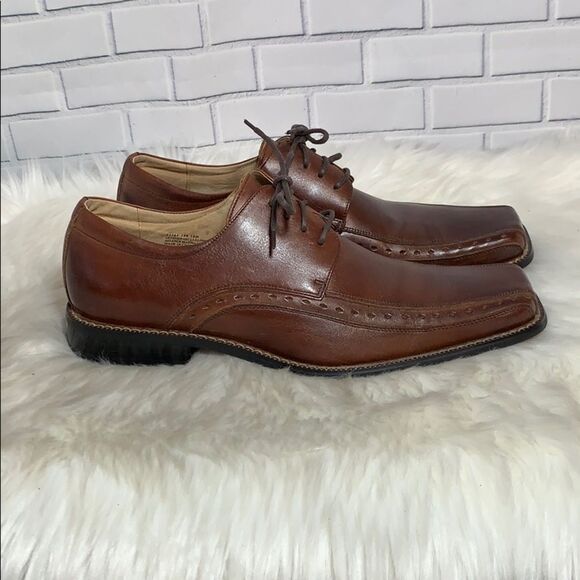 Stacy Adams Cognac Leather Square Toe Oxford Sz 10 - Picture 4 of 8